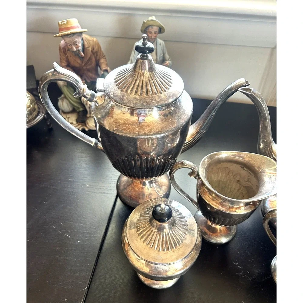 Vintage Rogers Silver on Copper Tea Set 5 Pc Coffee Tea Service Silverplate